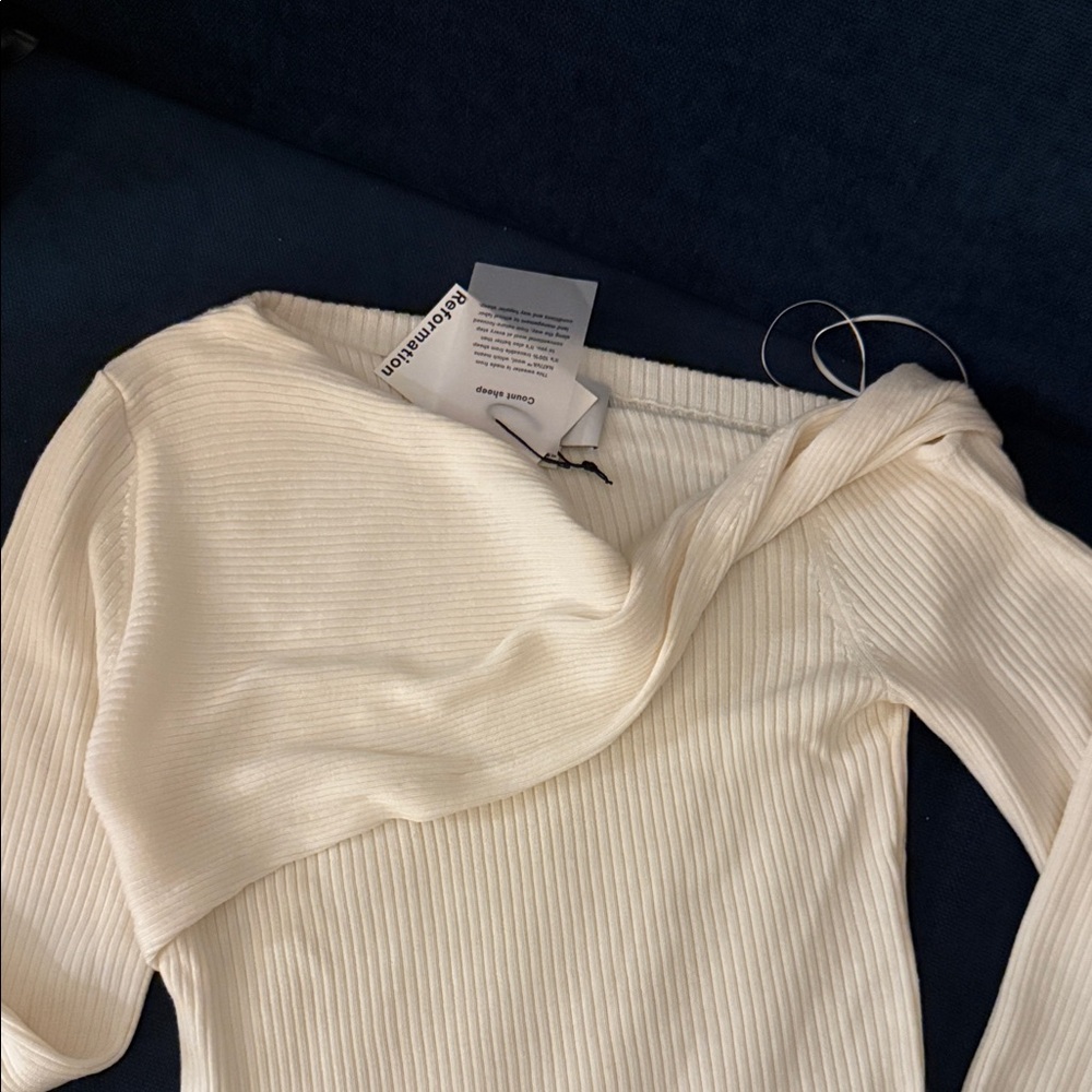 Reformation Cream Ribbed Off-Shoulder Top - Picture 2 of 4